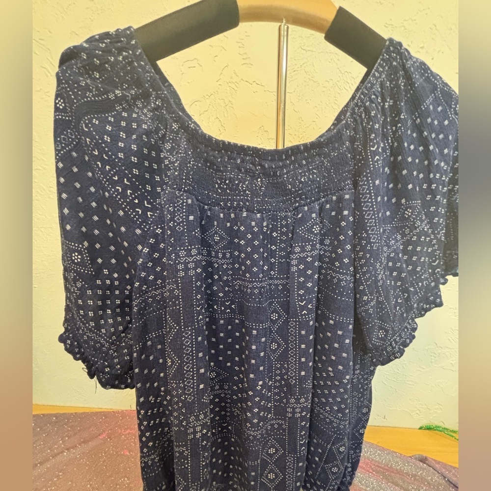 Studio B Bobeau Blue Smocked Blouse Relaxed Fit